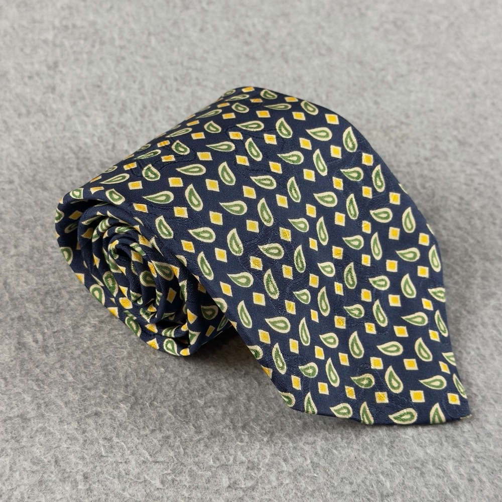 Vintage Polo Ralph Lauren Silk Tie Navy Green Paisley Geometric 56x4"